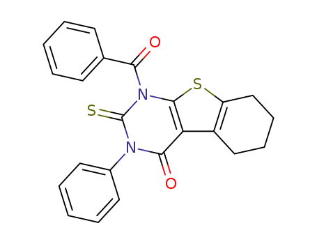 Molecular Structure of 101515-77-9 (1-benzoyl-2-thio-3-phenyl-4-oxo-3,4,5,6,7,8-hexahydrobenzo<b>thieno<2,3-d>pyrimidine)