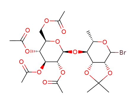 Molecular Structure of 126841-31-4 (Acetic acid (2S,3R,4S,5R,6R)-4,5-diacetoxy-6-acetoxymethyl-2-((3aR,6S,7S,7aR)-4-bromo-2,2,6-trimethyl-tetrahydro-[1,3]dioxolo[4,5-c]pyran-7-yloxy)-tetrahydro-pyran-3-yl ester)