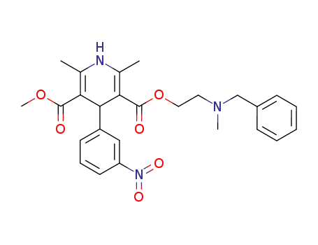 Molecular Structure of 76093-35-1 (3,5-Pyridinedicarboxylic acid,
1,4-dihydro-2,6-dimethyl-4-(3-nitrophenyl)-, methyl
2-[methyl(phenylmethyl)amino]ethyl ester, (4R)-)