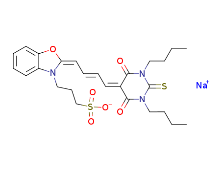 3(2H)-Benzoxazolepropanesulfonicacid,2-[4-(1,3-dibutyltetrahydro-4,6-dioxo-2-thioxo-5(2H)-pyrimidinylidene)-2-buten-1-ylidene]-,sodium salt (1:1) cas  62796-23-0