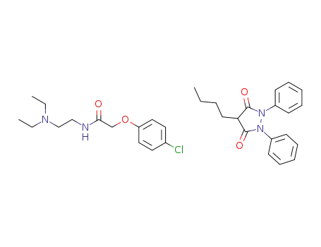 Molecular Structure of 17449-96-6 (2-(4-chlorophenoxy)-N-[2-(diethylamino)ethyl]acetamide, compound with 4-butyl-1,2-diphenyltetrahydropyrazol-3,5-dione (1:1))
