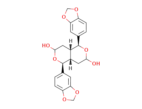 Molecular Structure of 138253-21-1 (Pyrano[4,3-c]pyran-3,7-diol, 1,5-bis(1,3-benzodioxol-5-yl)octahydro-)
