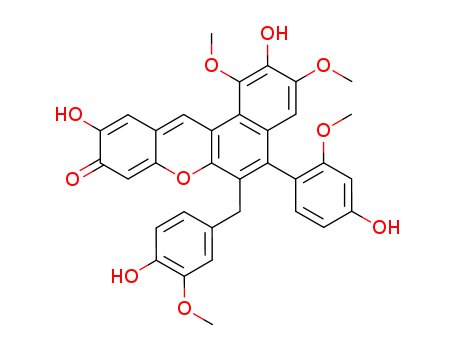 9H-Benzo[a]xanthen-9-one,2,10-dihydroxy-5-(4-hydroxy-2-methoxyphenyl)-6-[(4-hydroxy-3-methoxyphenyl)methyl]-1,3-dimethoxy-(51033-46-6)