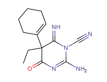 2-amino-5-cyclohex-1-enyl-5-ethyl-6-imino-4-oxo-5,6-dihydro-4<i>H</i>-pyrimidine-1-carbonitrile