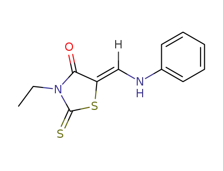 Molecular Structure of 118050-10-5 (4-Thiazolidinone,3-ethyl-5-[(phenylamino)methylene]-2-thioxo-, (Z)- (9CI))