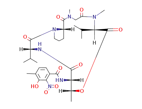 Molecular Structure of 21148-64-1 ((3-hydroxy-4-methyl-2-nitrobenzoyl)-L-threonyl-D-valyl-L-prolyl-sarcosyl-N-methyl-L-valine lactone)