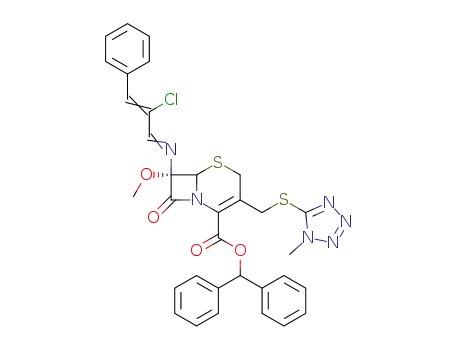 (S)-7-[(Z)-2-Chloro-3-phenyl-prop-2-en-(E)-ylideneamino]-7-methoxy-3-(1-methyl-1H-tetrazol-5-ylsulfanylmethyl)-8-oxo-5-thia-1-aza-bicyclo[4.2.0]oct-2-ene-2-carboxylic acid benzhydryl ester