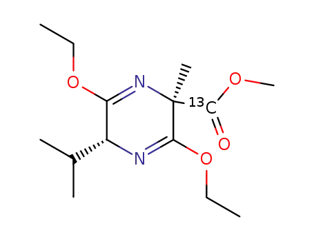 Molecular Structure of 133444-95-8 ((3R,6R)-2,5-diethoxy-6-isopropyl-3-<1'-13C>-carboxymethyl-3-methyl-6-hydropyrazine)