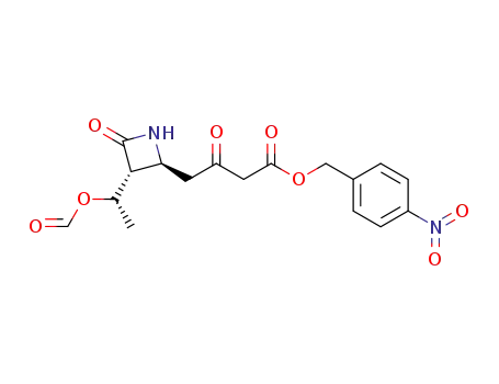 Molecular Structure of 79543-87-6 (4-[(2S,3R)-3-((S)-1-Formyloxy-ethyl)-4-oxo-azetidin-2-yl]-3-oxo-butyric acid 4-nitro-benzyl ester)