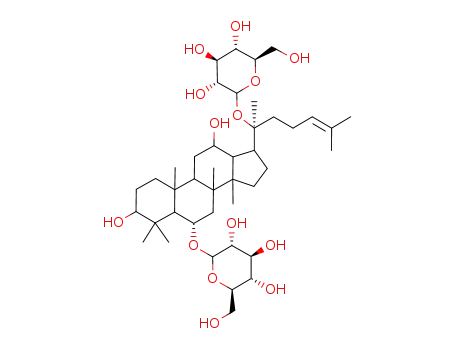 Molecular Structure of 22427-39-0 (b-D-Glucopyranoside, (3b,6a,12b)-3,12-dihydroxydammar-24-ene-6,20-diyl bis-)
