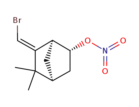 Molecular Structure of 86832-32-8 ((1S,4S,5R)-3-[1-Bromo-meth-(E)-ylidene]-2,2-dimethyl-5-nitrooxy-bicyclo[2.2.1]heptane)