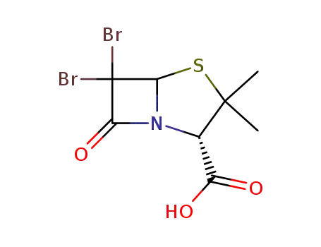 Molecular Structure of 205320-24-7 ((2S)-6,6-dibromo-3,3-dimethyl-7-oxo-4-thia-1-aza-bicyclo[3.2.0]heptane-2-carboxylic acid)