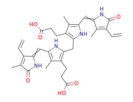 Molecular Structure of 69853-43-6 (3-[2-[3-(2-Carboxy-ethyl)-4-methyl-5-(3-methyl-5-oxo-4-vinyl-1,5-dihydro-pyrrol-2-ylidenemethyl)-1H-pyrrol-2-ylmethyl]-4-methyl-5-(4-methyl-5-oxo-3-vinyl-1,5-dihydro-pyrrol-2-ylidenemethyl)-1H-pyrrol-3-yl]-propionic acid)