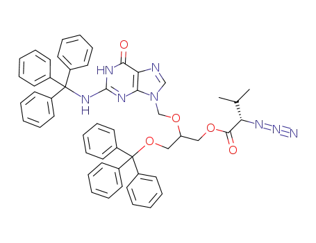 Molecular Structure of 1219792-43-4 (N-trytil-2-(2-amino-1,6-dihydro-6-oxopurin-9-yl)methoxy-3-trityloxy-1'-propanyl-2'-(S)-azido-3'-methylbutanoate)