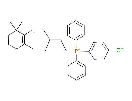 Molecular Structure of 100183-86-6 ([(2E,4Z)-3-Methyl-5-(2,6,6-trimethyl-cyclohex-1-enyl)-penta-2,4-dienyl]-triphenyl-phosphonium; chloride)