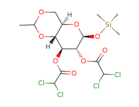 Molecular Structure of 149312-24-3 (1-O-(trimethylsilyl)-4,6-O-ethylidene-2,3-di-O-(dichloroacetyl)-β-D-glucopyranose)