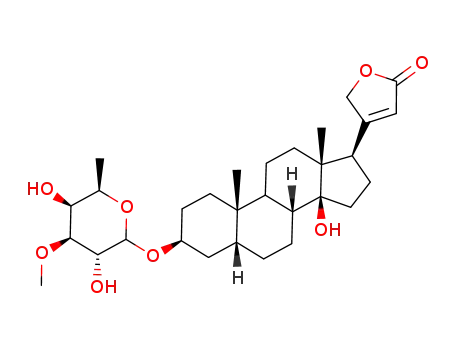 Molecular Structure of 34302-25-5 (3β-[(3-O-Methyl-6-deoxy-α-L-glucopyranosyl)oxy]-14-hydroxy-5α-card-20(22)-enolide)
