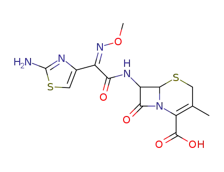 Molecular Structure of 65052-69-9 (5-Thia-1-azabicyclo[4.2.0]oct-2-ene-2-carboxylicacid,7-[[(2E)-(2-amino-4-thiazolyl)(methoxyimino)acetyl]amino]-3-methyl-8-oxo-,(6R,7R)- (9CI))