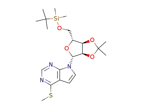 Molecular Structure of 120401-29-8 (7-<5-O-<(1,1-dimethylethyl)dimethylsilyl>-2,3-O-(1-methylethylidene)-β-D-ribofuranosyl>-4-(methylthio)-7H-pyrrolo<2,3-d>pyrimidine)
