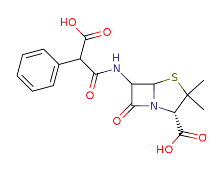 Molecular Structure of 95985-46-9 (4-Thia-1-azabicyclo[3.2.0]heptane-2-carboxylic acid,
6-[[(2R)-carboxyphenylacetyl]amino]-3,3-dimethyl-7-oxo-, (2S,5R,6R)-)