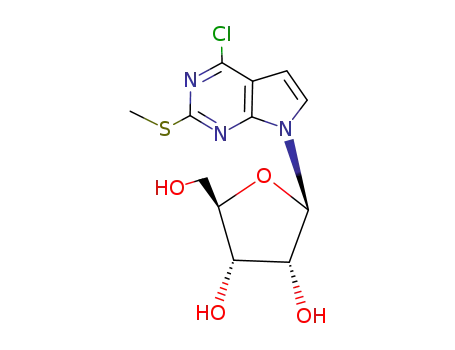 Molecular Structure of 85572-94-7 (4-chloro-2-(methylthio)-7-(β-D-ribofuranosyl)-7H-pyrrolo<2,3-d>pyrimidine)