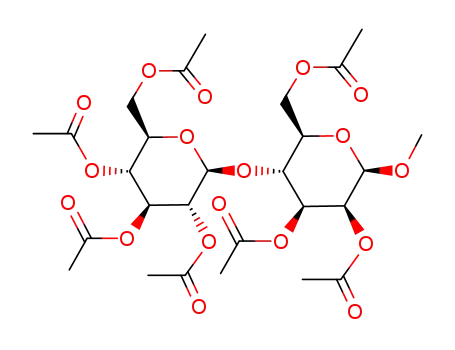 Molecular Structure of 906330-68-5 (methyl-[<i>O</i><sup>2</sup>,<i>O</i><sup>3</sup>,<i>O</i><sup>6</sup>-triacetyl-<i>O</i><sup>4</sup>-(tetra-<i>O</i>-acetyl-β-D-glucopyranosyl)-β-D-mannopyranoside])