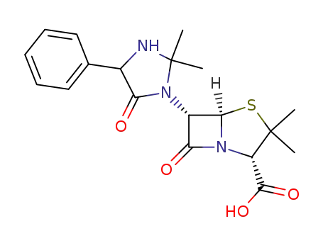 Molecular Structure of 18715-92-9 (4-Thia-1-azabicyclo[3.2.0]heptane-2-carboxylic acid,6-[(4R)-2,2-dimethyl-5-oxo-4-phenyl- 1-imidazolidinyl]-3,3-dimethyl-7-oxo-,(2S,- 5R,6S)- )