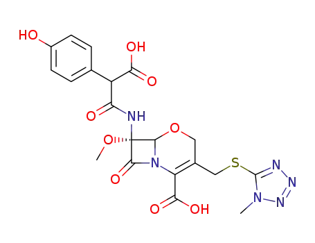 7 beta-(2-carboxy-2-(4-hydroxyphenyl)acetamido)-7 alpha-methoxy-3-(((1-methyl-1H-tetrazol-5-yl)thio)methyl)-1-oxa-1-dethia-3-cephem-4-carboxylic acid