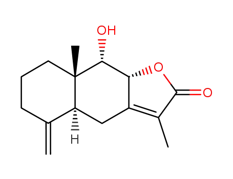 Molecular Structure of 81053-88-5 ((4aα,8aβ,8α,9aβ)-4a,5,6,7,8,8a,9,9a-Octahydro-9-hydroxy-3,8a-dimethyl-5-methylennaphtho<2,3-b>furan-2(4H)-on)