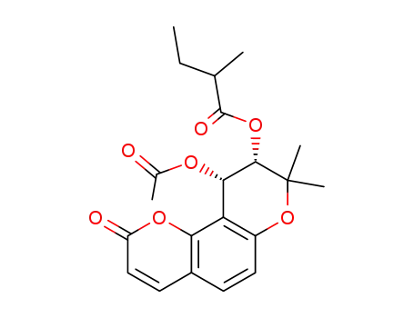 Molecular Structure of 10182-81-7 (2-Methylbutyric acid 10-acetoxy-9,10-dihydro-8,8-dimethyl-2-oxo-2H,8H-benzo[1,2-b:3,4-b']dipyran-9-yl ester)