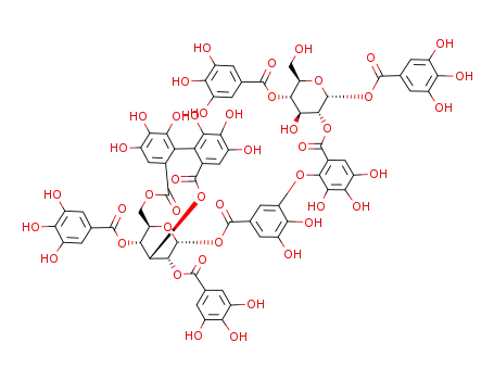 Molecular Structure of 124222-12-4 (a-D-Glucopyranose,2-[2-[5-[[[3,6-O-[[(1R)-4,4',5,5',6,6'-hexahydroxy[1,1'-biphenyl]-2,2'-diyl]dicarbonyl]-2,4-bis-O-(3,4,5-trihydroxybenzoyl)-a-D-glucopyranosyl]oxy]carbonyl]-2,3-dihydroxyphenoxy]-3,4,5-trihydroxybenzoate]1,4-bis(3,4,5-trihydroxybenzoate) (9CI))