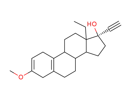 Molecular Structure of 799-43-9 ((±)-13-ethyl-3-methoxy-18,19-dinor-17alpha-pregna-2,5(10)-dien-20-yn-17-ol)