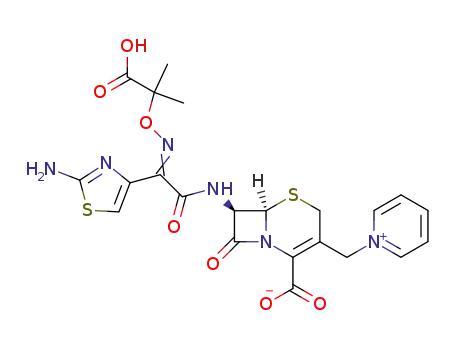 Molecular Structure of 72558-82-8 (1-[[(6R,7R)-7-[[(2Z)-(2-Amino-4-thiazolyl)[(1-carboxy-1-methylethoxy)imino] acetyl] amino]-2-carboxy-8-oxo-5-thia-1-azabicyclo[4.2.0] oct-2-en-3-yl]methyl]pyridinum hydroxide inner salt)