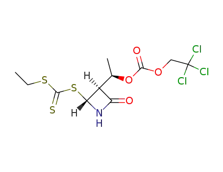 Molecular Structure of 76431-30-6 (2,2,2-trichloroethyl [2R-[2alpha,3beta(R*)]]-1-[2-[[(ethylthio)thioxomethyl]thio]-4-oxoazetidin-3-yl]ethyl carbonate)