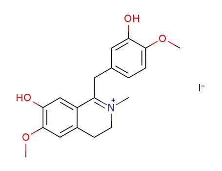 Molecular Structure of 21411-21-2 (3,4-Dihydro-7-hydroxy-1-[(3-hydroxy-4-Methoxyphenyl)Methyl]-6-Methoxy-2-MethylisoquinoliniuM Iodide)