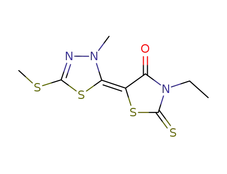 Molecular Structure of 3891-77-8 (3-ethyl-5-[3-methyl-5-(methylthio)-1,3,4-thiadiazol-2(3H)-ylidene]rhodanine)