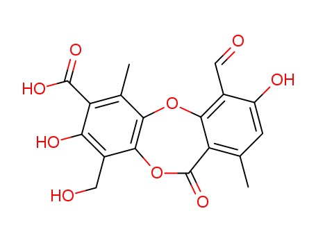 11H-Dibenzo[b,e][1,4]dioxepin-7-carboxylic acid,4-formyl-3,8-dihydroxy-9-(hydroxymethyl)- 1,6-dimethyl-11-oxo-