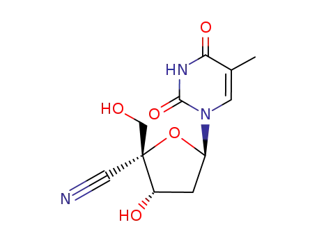 Molecular Structure of 149252-67-5 (b-D-erythro-Pentofuranurononitrile,1,2-dideoxy-1-(3,4-dihydro-5-methyl-2,4-dioxo-1(2H)-pyrimidinyl)-4-C-(hydroxymethyl)-(9CI))
