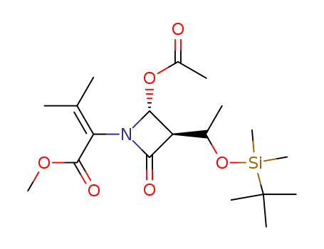 Molecular Structure of 78902-67-7 (2-{(2R,3R)-2-Acetoxy-3-[1-(tert-butyl-dimethyl-silanyloxy)-ethyl]-4-oxo-azetidin-1-yl}-3-methyl-but-2-enoic acid methyl ester)