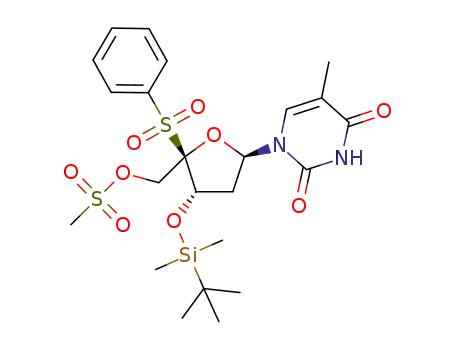 1-[4-benzenesulfonyl-3-O-(tert-butyldimethylsilyl)-2-deoxy-5-O-methanesulfonyl-α-L-threo-pentofuranosyl]thymine