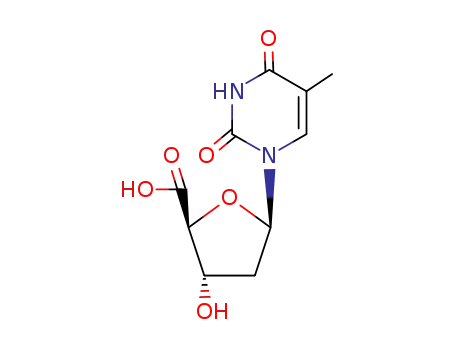 Molecular Structure of 3544-99-8 ((2S,3S,5R)-3-hydroxy-5-(5-methyl-2,4-dioxo-pyrimidin-1-yl)oxolane-2-ca rboxylic acid)