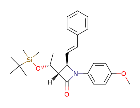 Molecular Structure of 101905-26-4 ((1'R,3S,4R)-3-<1'-((tert-butyldimethylsilyl)oxy)ethyl>-1-(4'-methoxyphenyl)-4-(2'-phenylethenyl)-2-azetidinone)