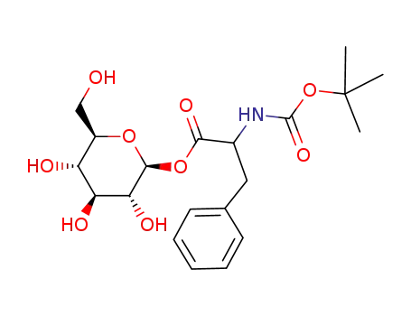 Molecular Structure of 74293-09-7 (2-tert-Butoxycarbonylamino-3-phenyl-propionic acid (2S,3R,4S,5S,6R)-3,4,5-trihydroxy-6-hydroxymethyl-tetrahydro-pyran-2-yl ester)