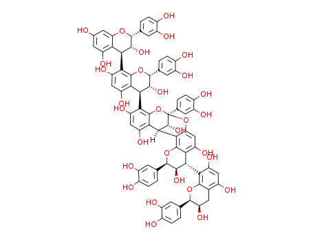 [4,8'-Bi-2H-1-benzopyran]-3,3',5,5',7,7'-hexol,4'-[(2R,3R,4S,8R,14R,15R)-2,8-bis(3,4-dihydroxyphenyl)-4-[(2R,3R)-2-(3,4-dihydroxyphenyl)-3,4-dihydro-3,5,7-trihydroxy-2H-1-benzopyran-8-yl]-3,4-dihydro-3,5,11,13,15-pentahydroxy-8,14-methano-2H,14H-1-benzopyrano[7,8-d][1,3]benzodioxocin-10-yl]-2,2'-bis(3,4-dihydroxyphenyl)-3,3',4,4'-tetrahydro-,(2R,2'R,3R,3'R,4R,4'R)- (9CI)