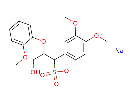 Molecular Structure of 82297-84-5 (Benzenemethanesulfonic acid,
a-[2-hydroxy-1-(2-methoxyphenoxy)ethyl]-3,4-dimethoxy-, monosodium
salt)