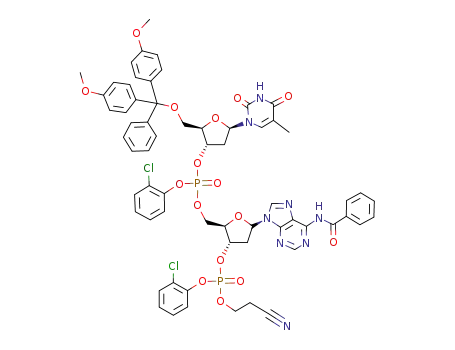 Molecular Structure of 78111-49-6 (3'-Adenylic acid,5'-O-[bis(4-methoxyphenyl)phenylmethyl]-P-(2-chlorophenyl)thymidylyl-(3'&reg;5')-N-benzoyl-2'-deoxy-,2-chlorophenyl 2-cyanoethyl ester (9CI))