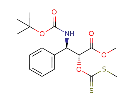 Molecular Structure of 959123-36-5 (tert-butyl (1R,2R)-2-methoxycarbonyl-2-{[(methylthio)carbonylthioxyl]oxy}-1-phenylethylcarbamate)