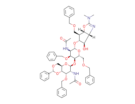 .beta.-D-Allopyranoside, 2-(dimethylamino)-3a,5,6,6a-tetrahydro-4-hydroxy-6-(phenylmethoxy)methyl-4H-cyclopentoxazol-5-yl 2-(acetylamino)-4-O-2-(acetylamino)-2-deoxy-3-O-(phenylmethyl)-4,6-O-(phenylmethylene)-.beta.-D-allopyranosyl-2-deoxy-3,6-bis-O-(phen