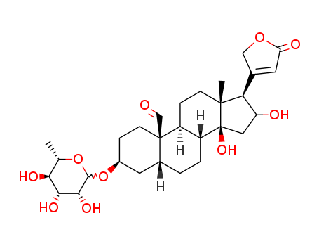 Card-20(22)-enolide,3-[(6-deoxy-a-L-mannopyranosyl)oxy]-14,16-dihydroxy-19-oxo-,(3b,5b,16b)- (9CI)