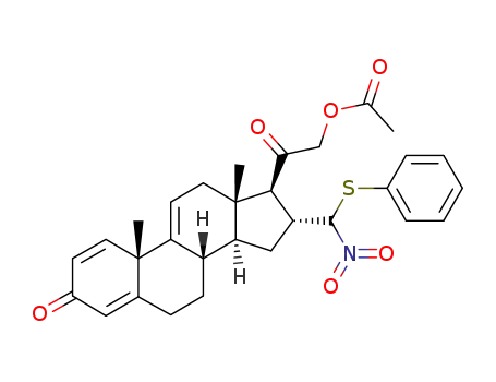 Molecular Structure of 144602-46-0 (Acetic acid 2-[(8S,10S,13S,14S,16R,17S)-10,13-dimethyl-16-(nitro-phenylsulfanyl-methyl)-3-oxo-6,7,8,10,12,13,14,15,16,17-decahydro-3H-cyclopenta[a]phenanthren-17-yl]-2-oxo-ethyl ester)